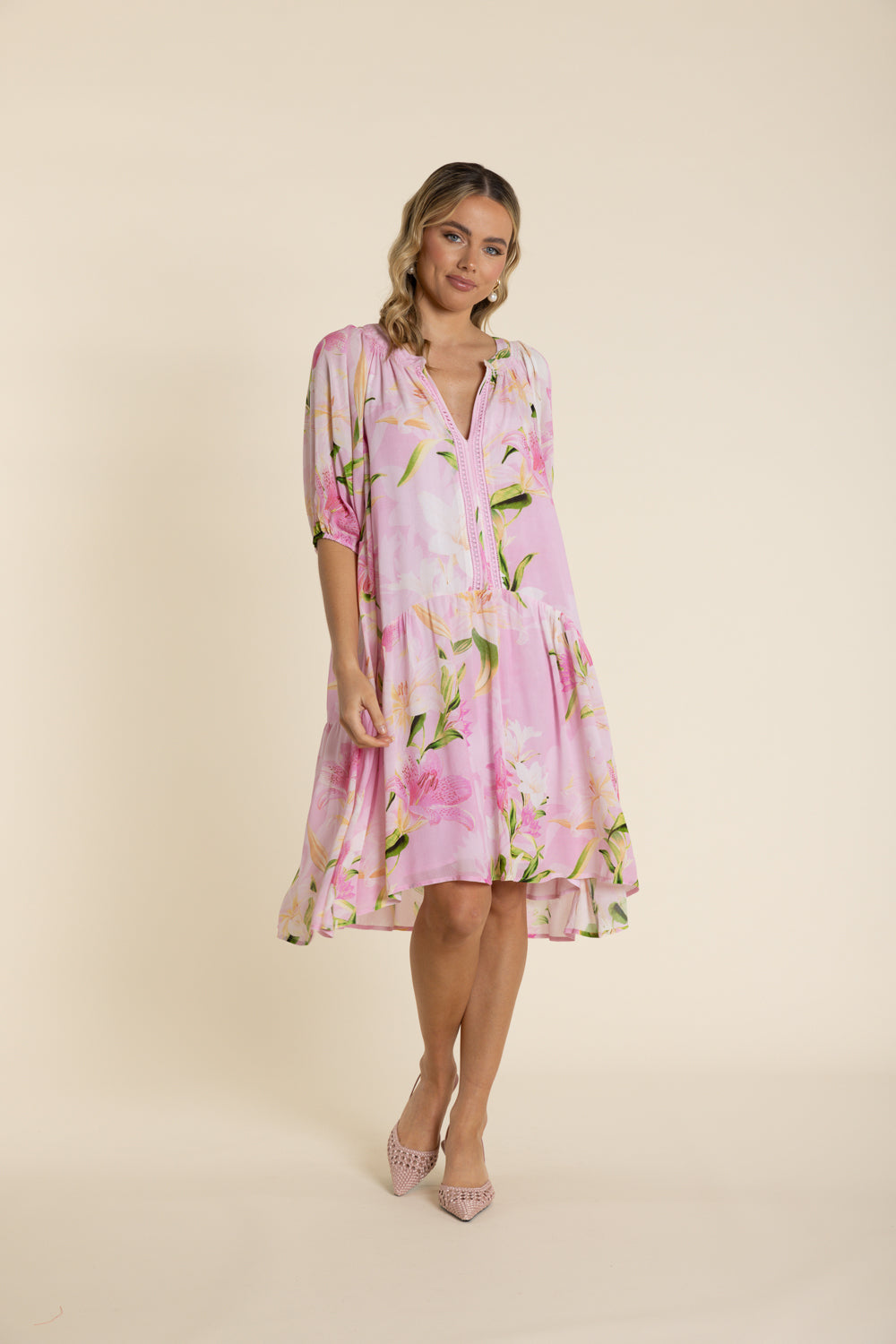 2900 Pink Orchid Print Dress