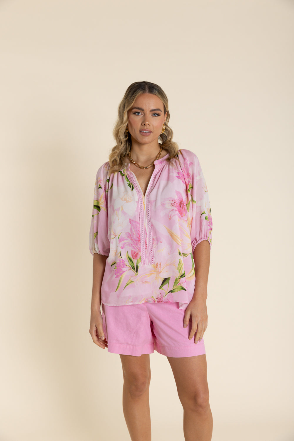 2901 Pink Orchid Print Top