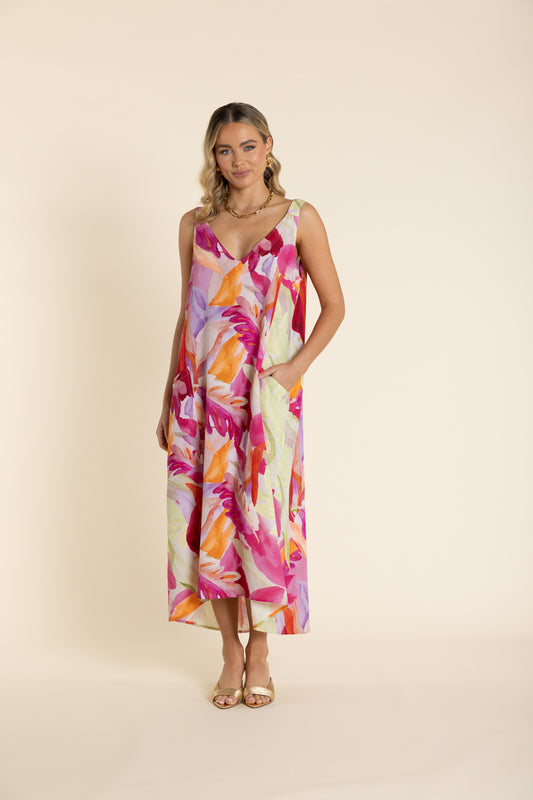 2903 Paradise Pink Strappy V Neck Dress