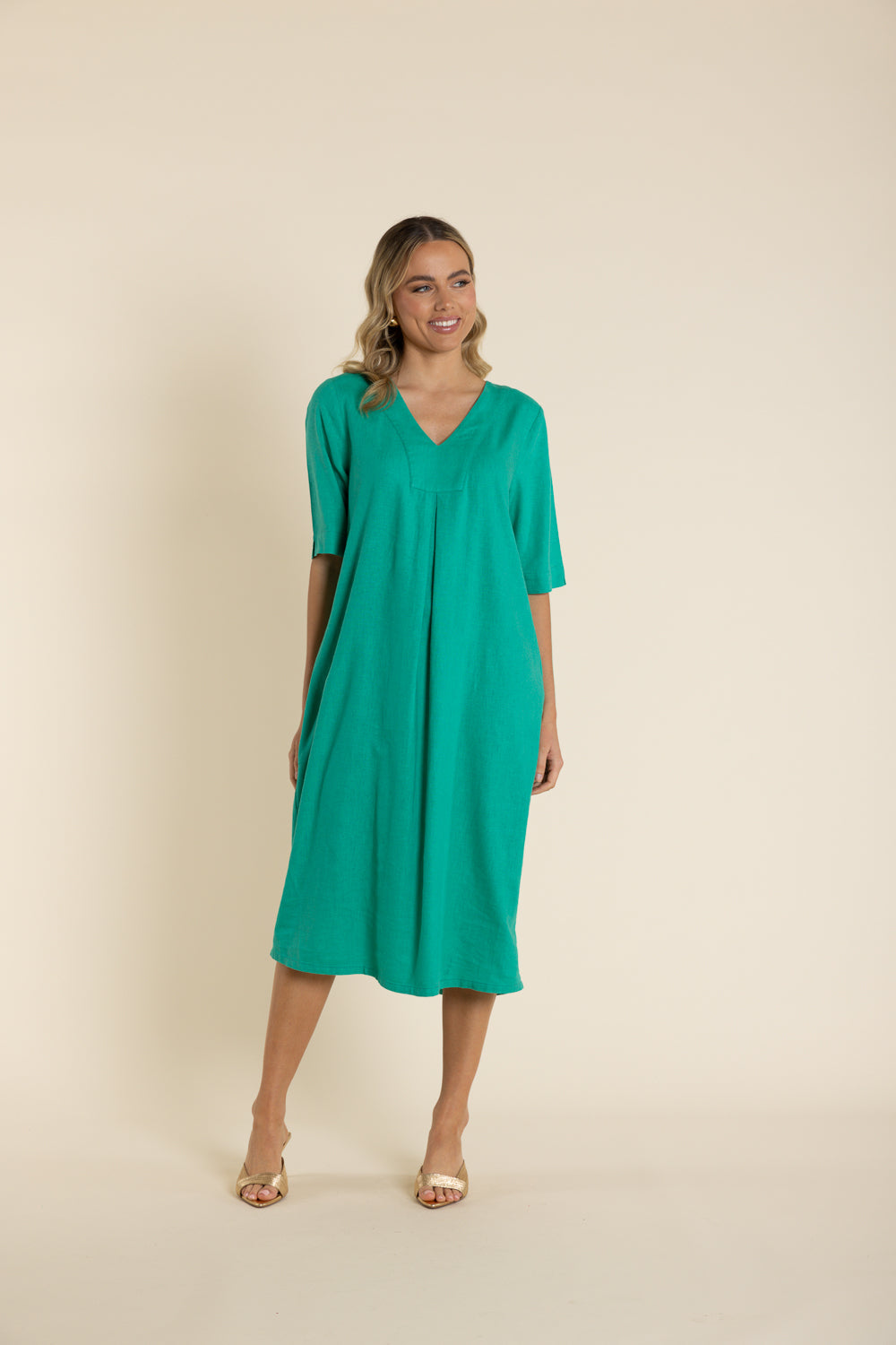 2910 V Neck Midi Dress