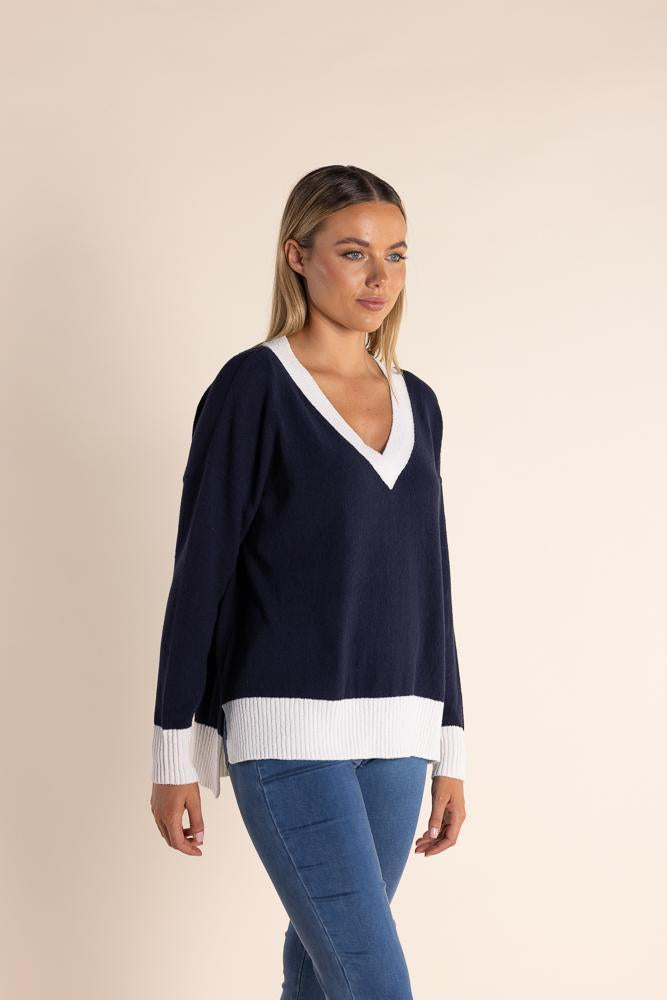 2801 - V-NECK KNIT W/CONTRAST RIB