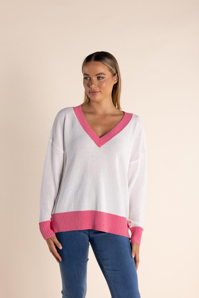 2801 - V-NECK KNIT W/CONTRAST RIB