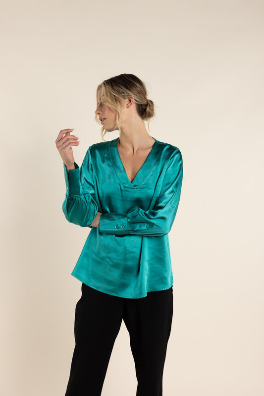 2733 Satin V Neck Top